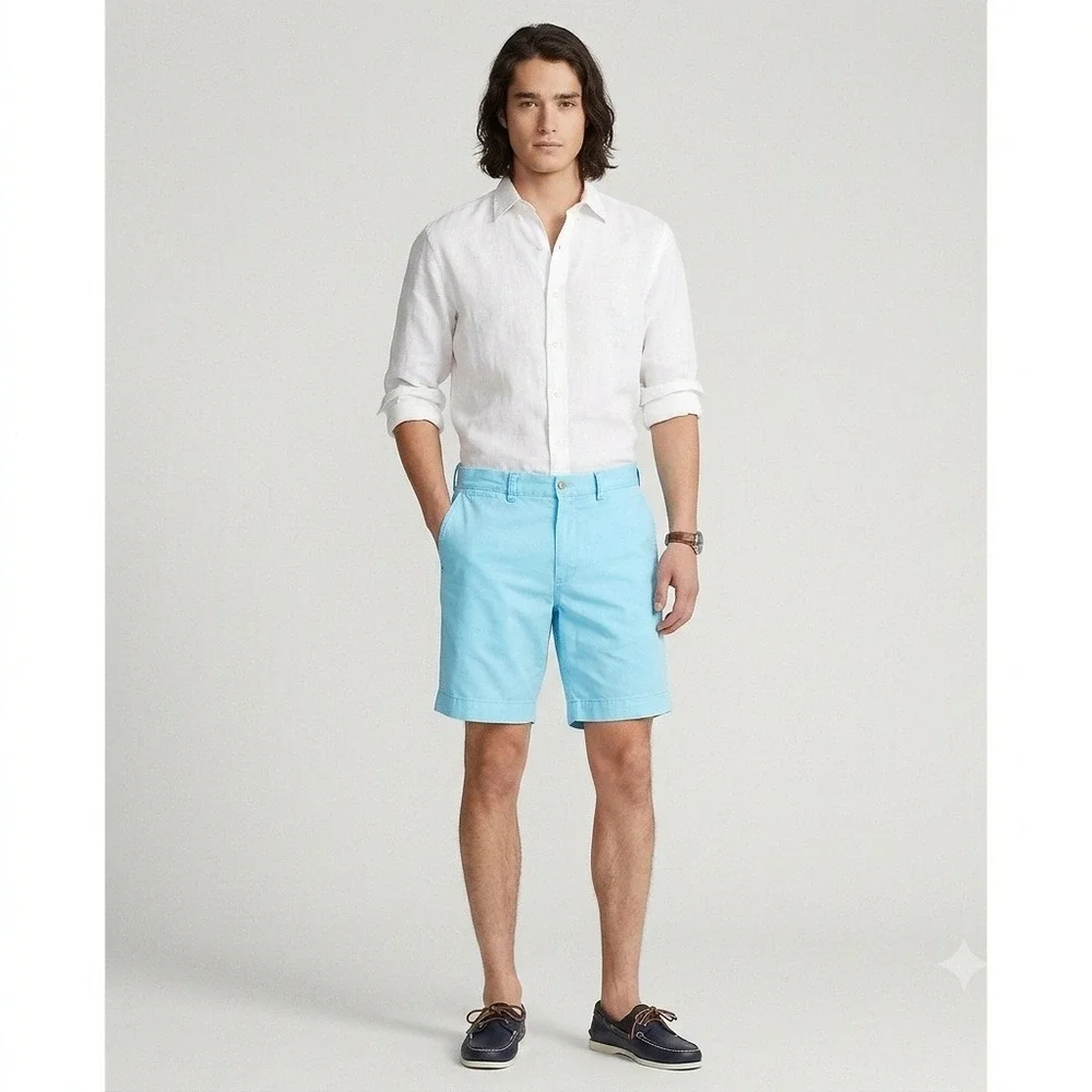 Polo Ralph Lauren Shorts Mens 36 Light Blue Classic Fit 9 Inch Cotton Twill